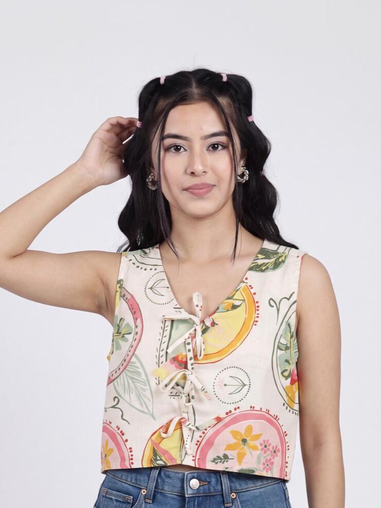 Women Multi Coloured Tied Up Regular Fit Top - Image 3