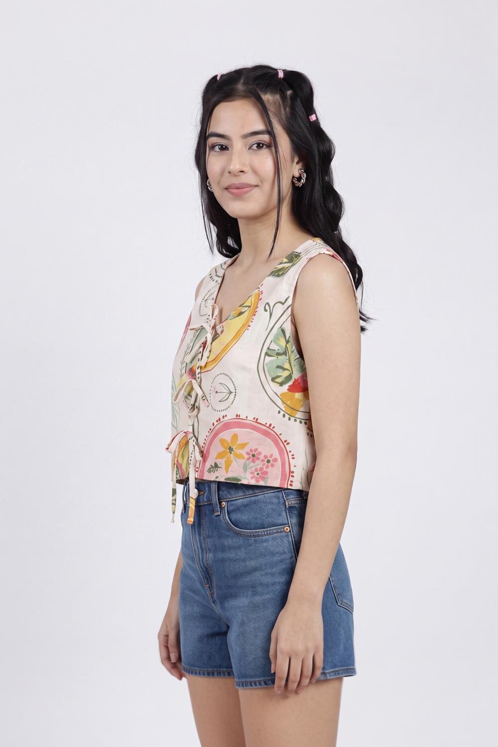 Women Multi Coloured Tied Up Regular Fit Top - Image 4