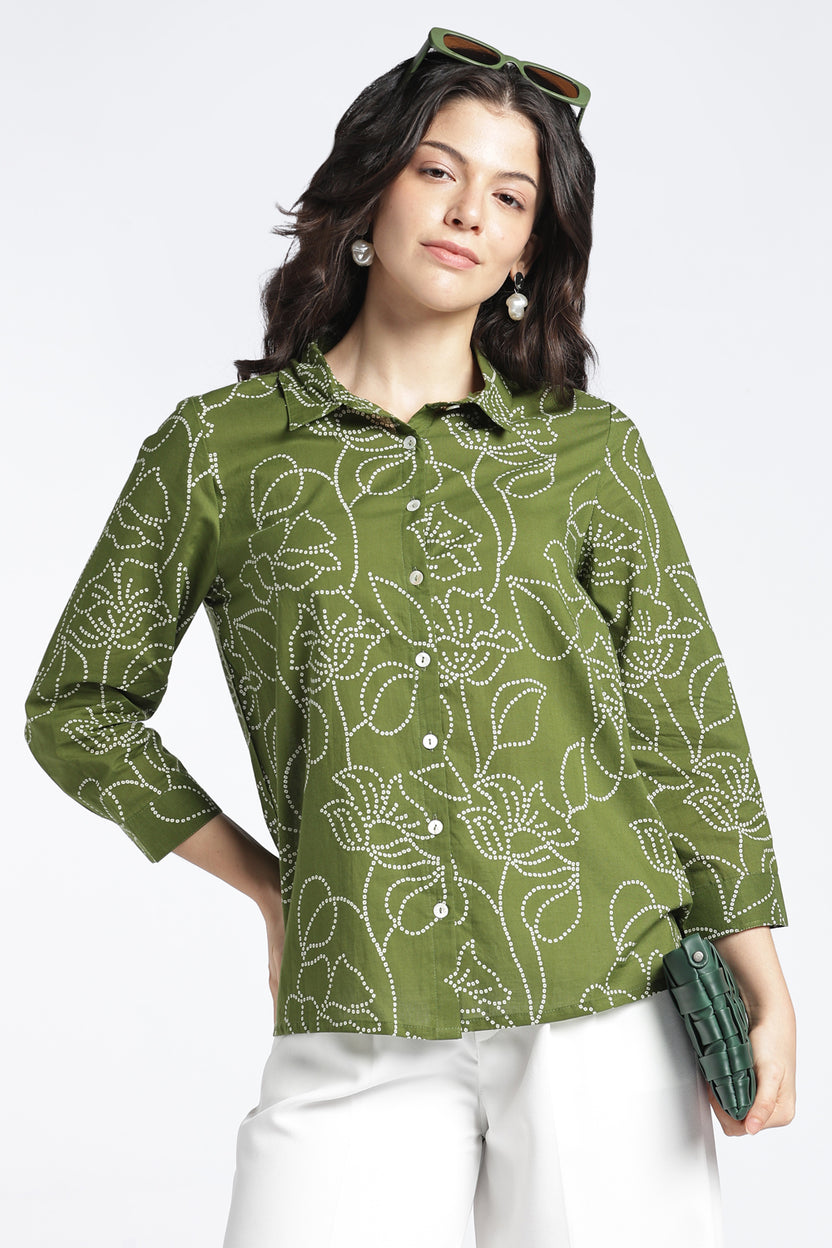 Womens Regular Olive Printed Shirt - Image 1