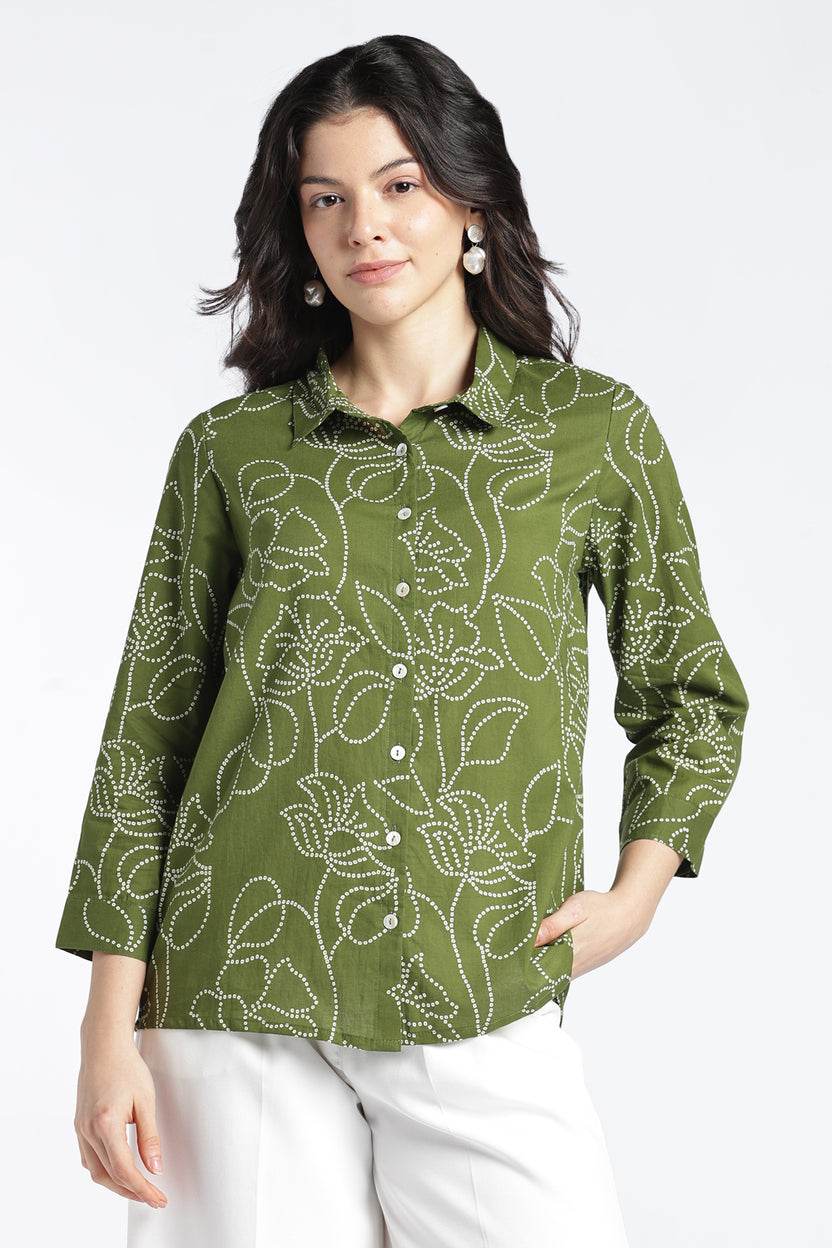 Womens Regular Olive Printed Shirt - Image 2
