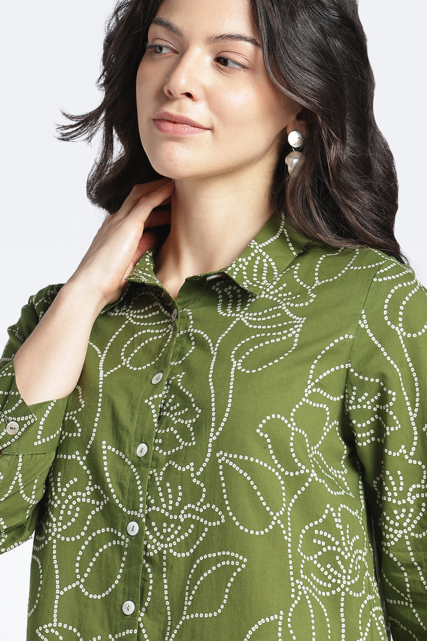 Womens Regular Olive Printed Shirt - Image 3