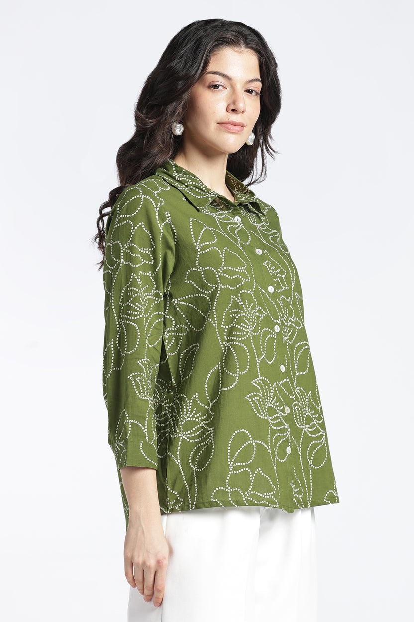 Womens Regular Olive Printed Shirt - Image 4