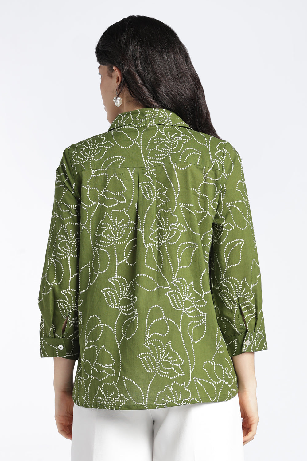 Womens Regular Olive Printed Shirt - Image 5