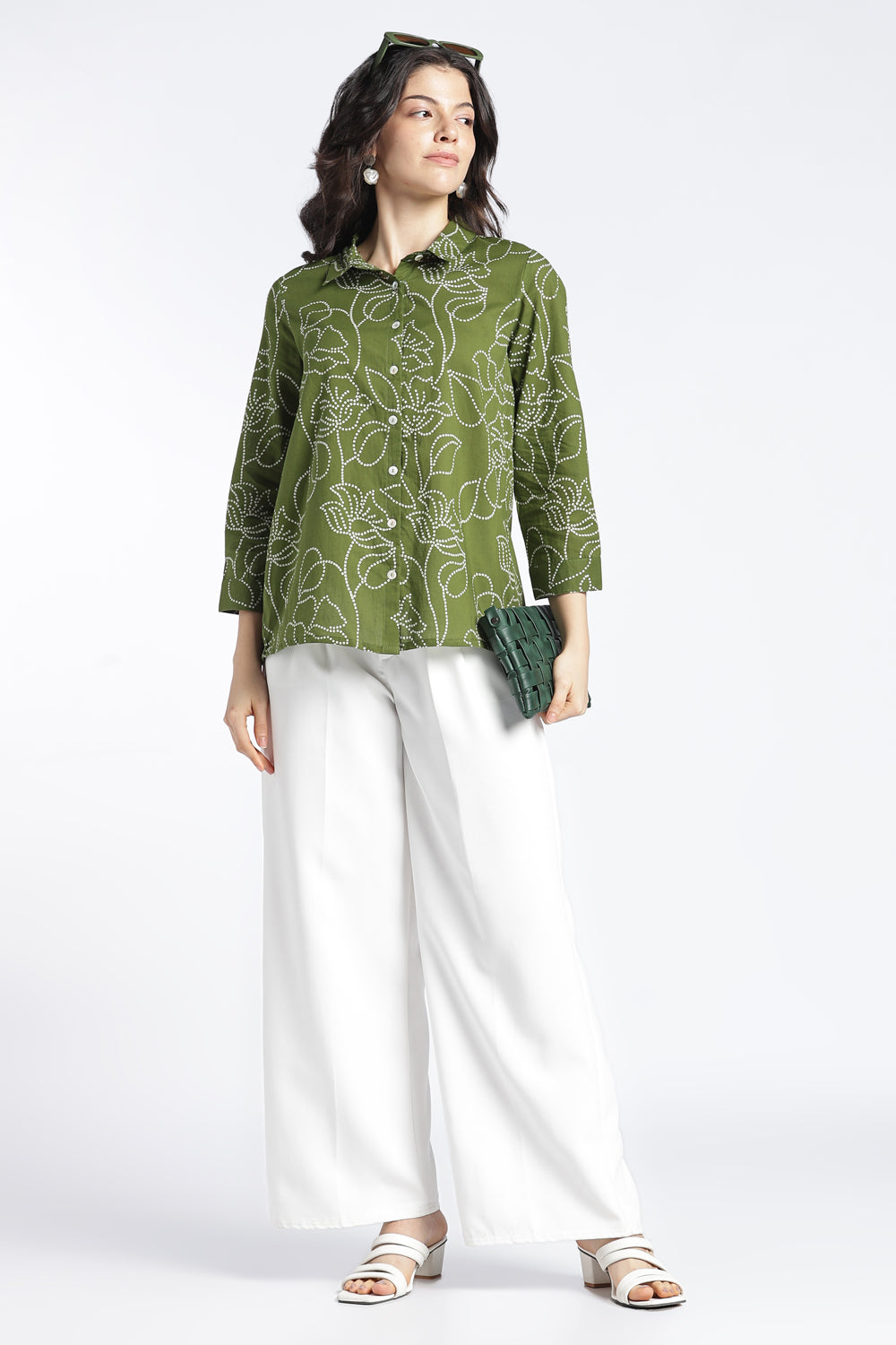Womens Regular Olive Printed Shirt - Image 6