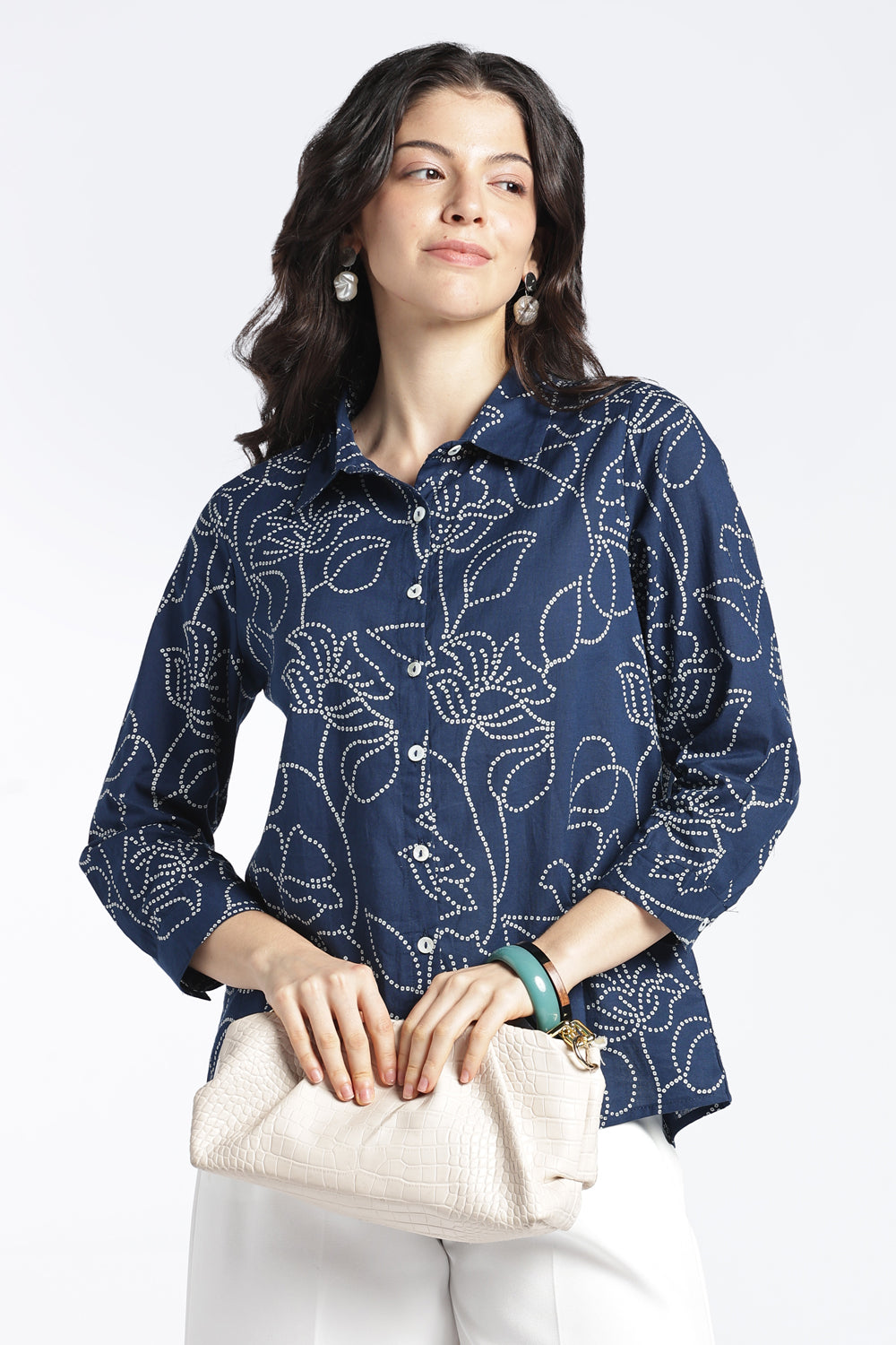 Womens Regular Navy Printed Shirt - Image 1