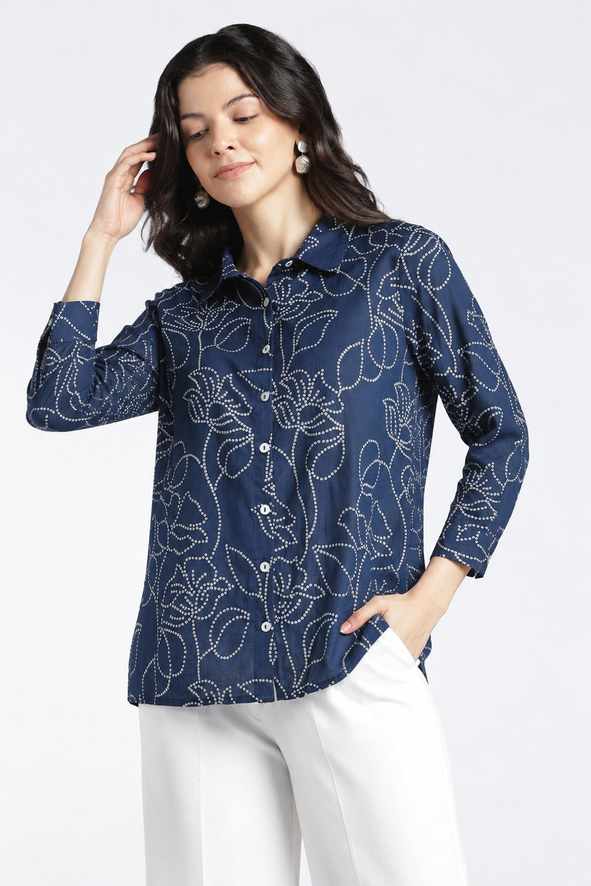 Womens Regular Navy Printed Shirt - Image 2