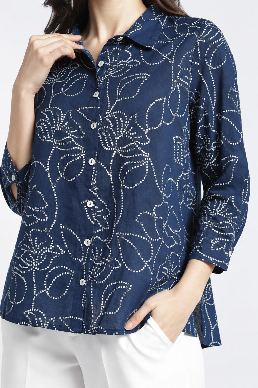 Womens Regular Navy Printed Shirt - Image 3