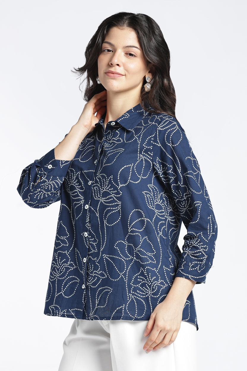 Womens Regular Navy Printed Shirt - Image 4