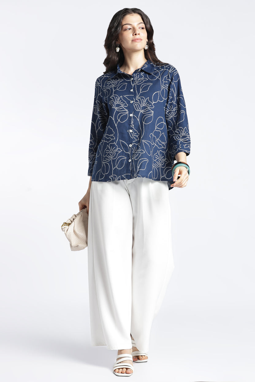 Womens Regular Navy Printed Shirt - Image 6
