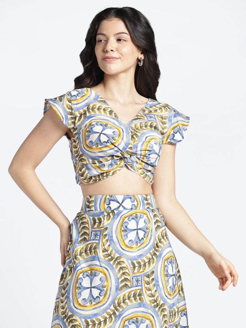 Womens Regular Multi Coloured Printed Knot Top - Image 2