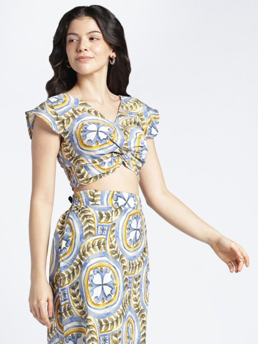Womens Regular Multi Coloured Printed Knot Top - Image 4