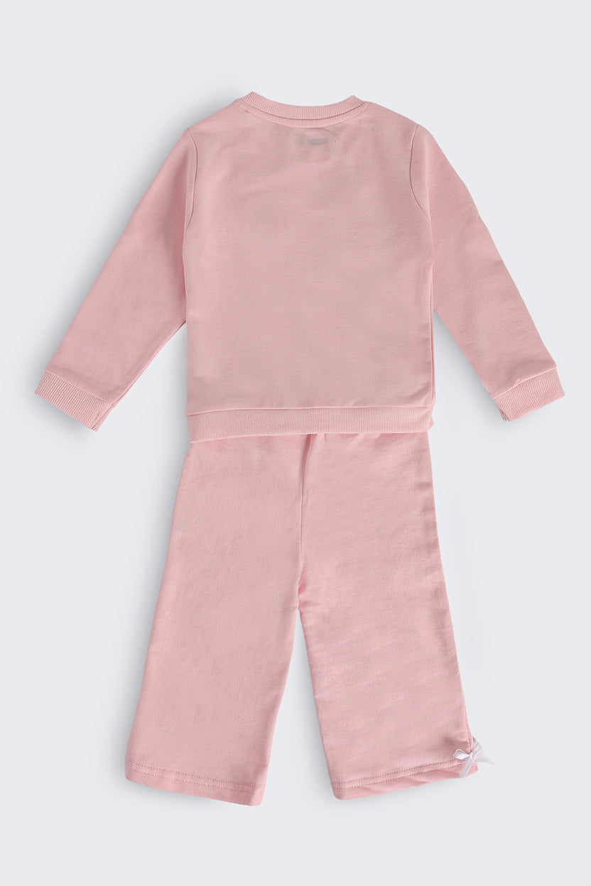 Infant Girls Pink Cotton Regular Fit Co Ord Set - Image 3