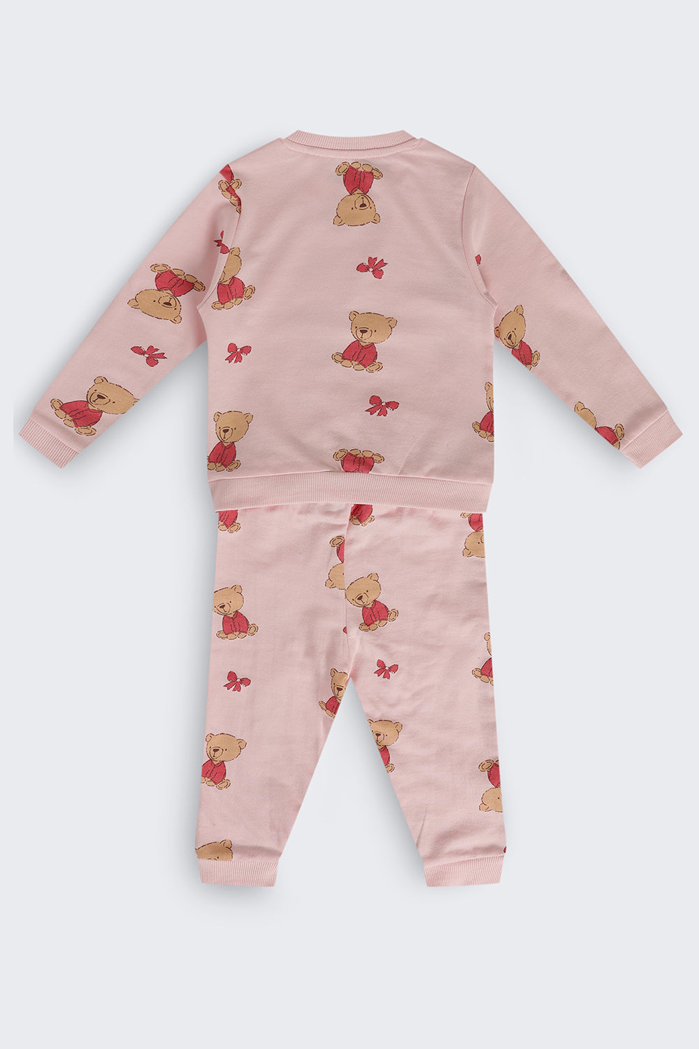 Infant Girls Pink Teddy Cotton Regular Fit Co Ord Set - Image 3