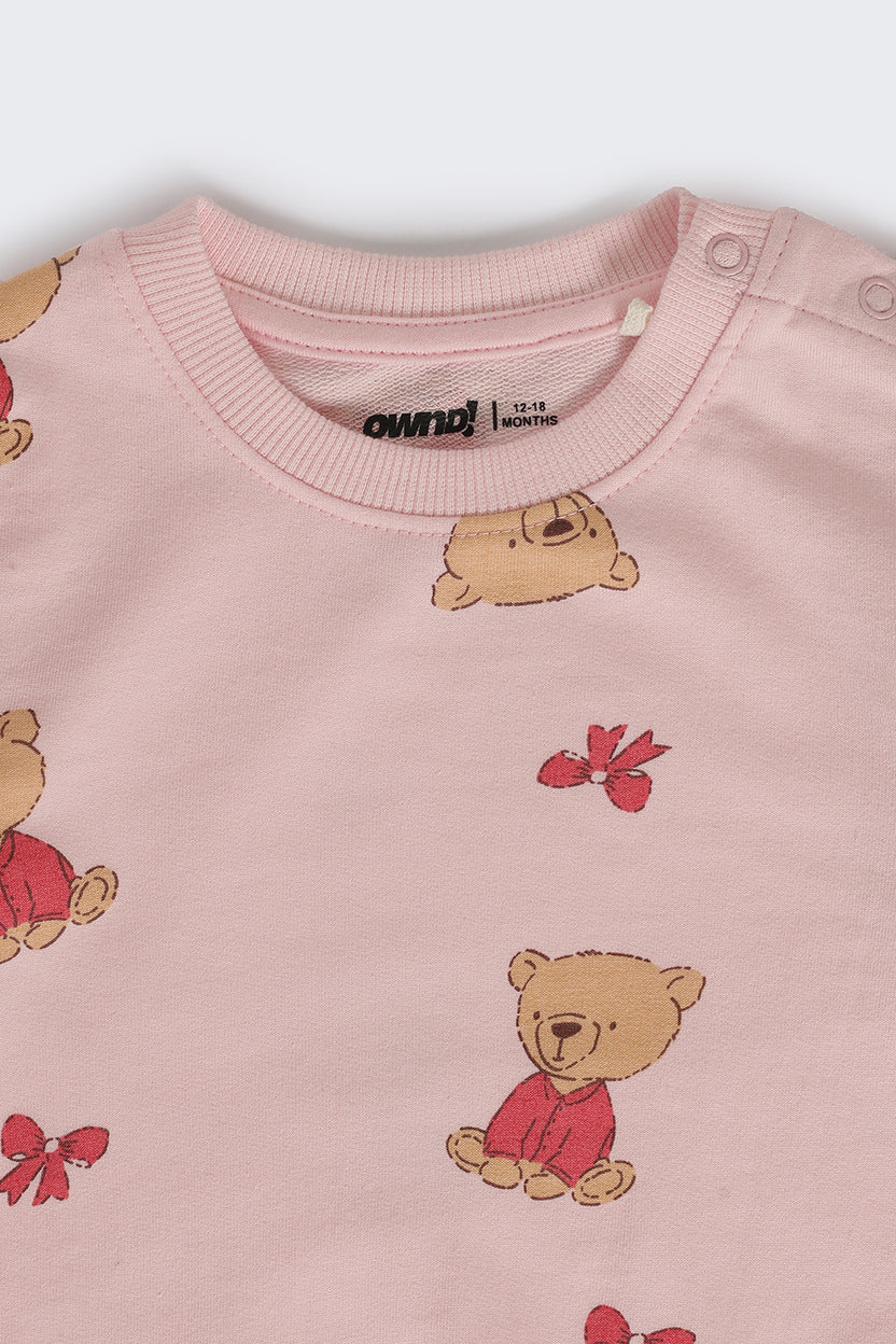 Infant Girls Pink Teddy Cotton Regular Fit Co Ord Set - Image 6