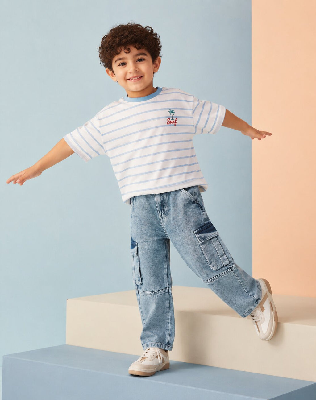 Straight Multi-Pocket Cargo Denim Boy Jeans - Image 1