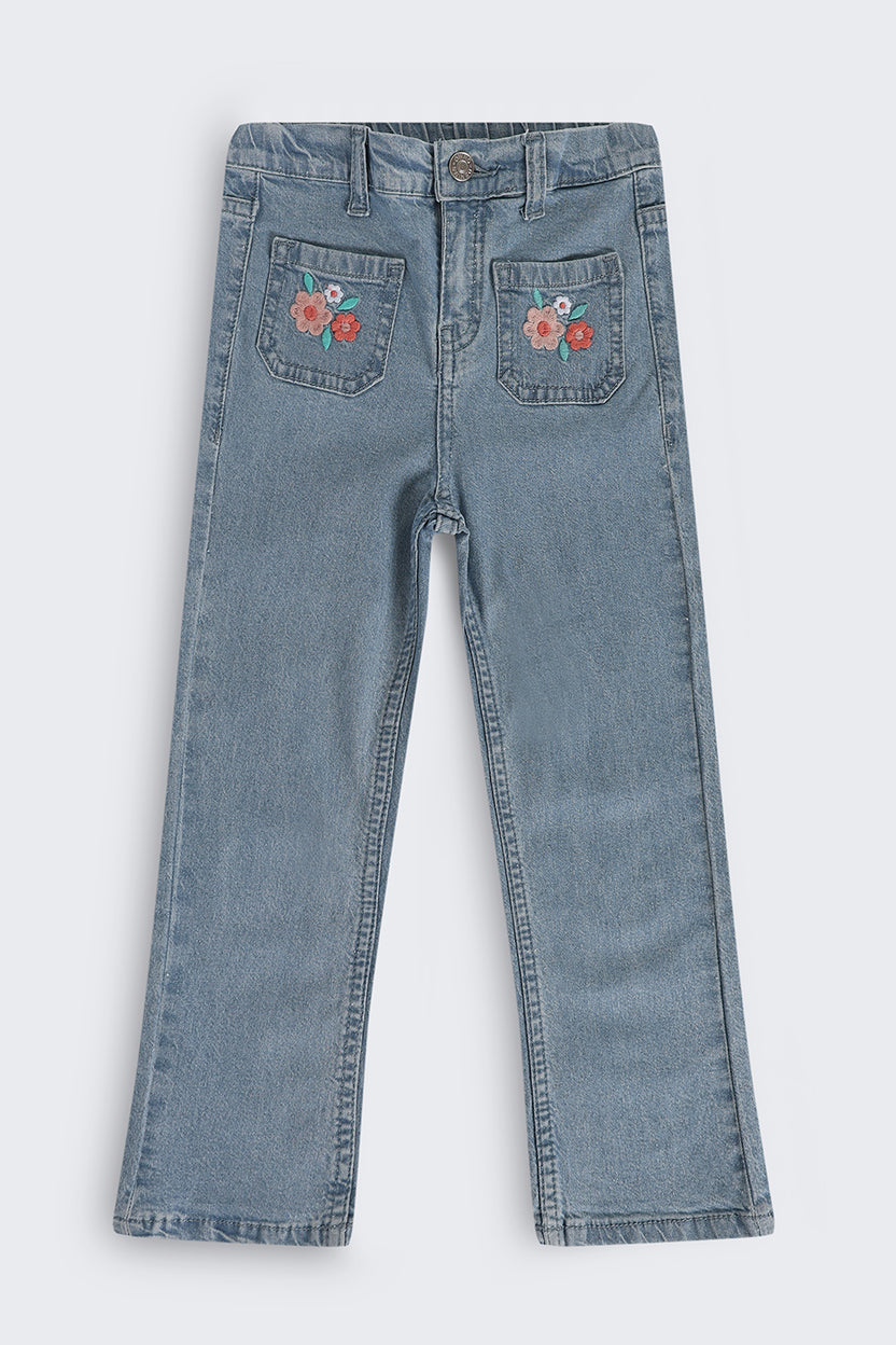 Flared Embroidered Girls Jeans - Image 2