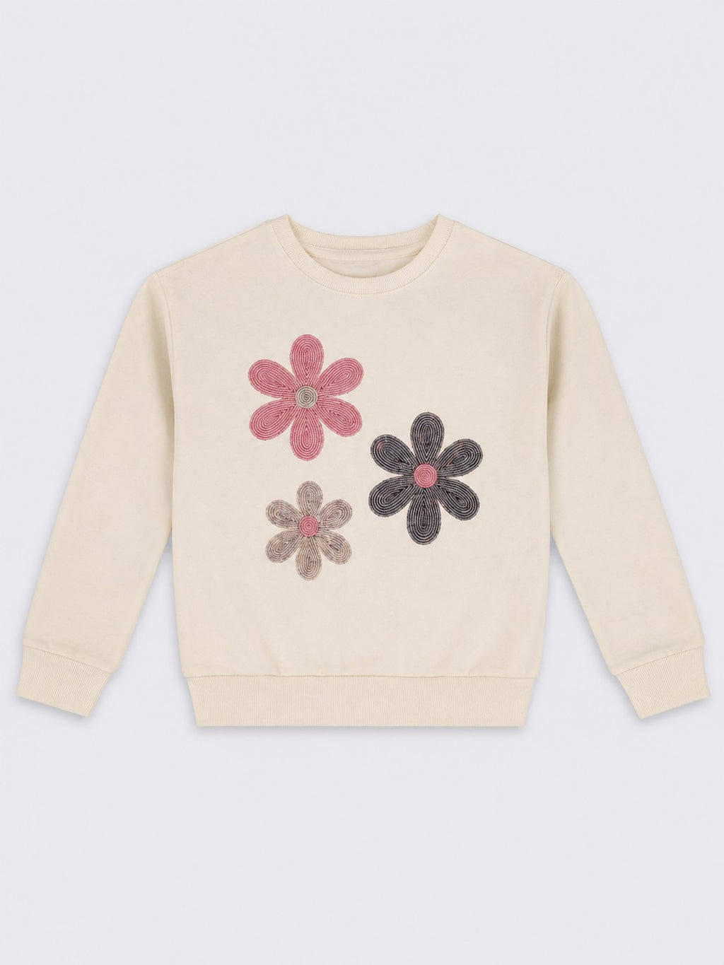 Relaxed Fit Embellished Off White Sweatshirt  For Girls - Image 2