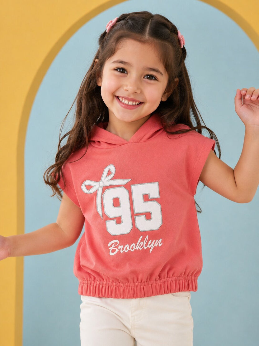 Relaxed Fit Embroidery Coral T-Shirt  For Girls - Image 1
