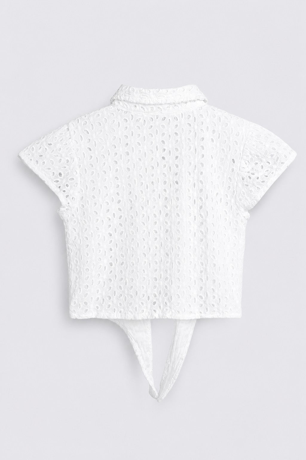 Relaxed Fit Cut Work Woven White Top  For Girls - Image 3