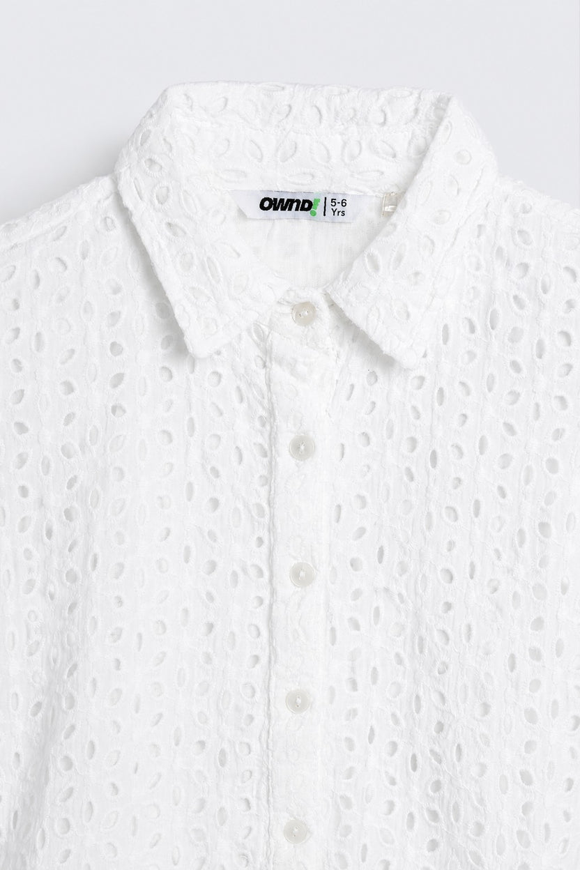 Relaxed Fit Cut Work Woven White Top  For Girls - Image 4