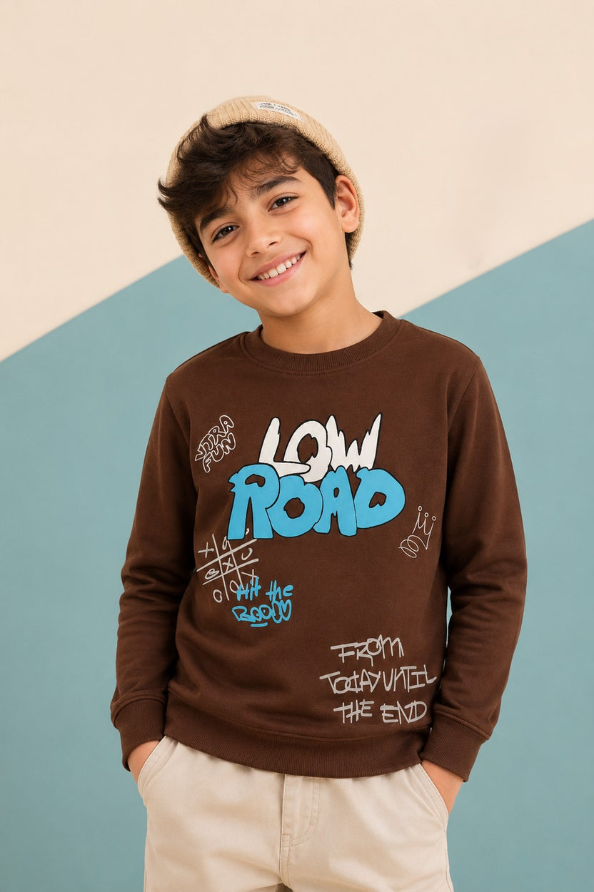 Tweens Boys Brown Graphic Regular Fit Sweatshirt - Image 1