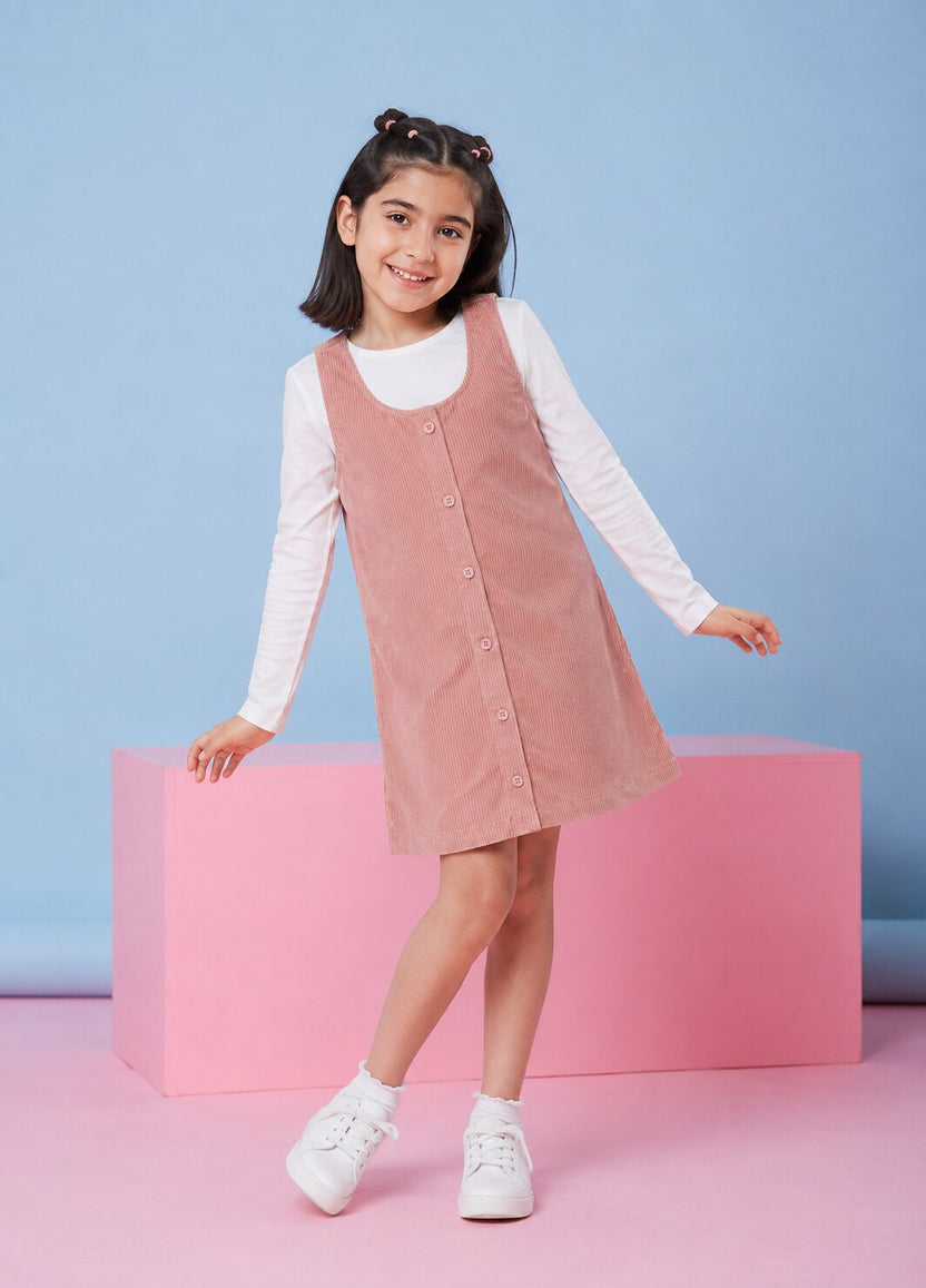 Tweens Girls Pink Wear Regular Fit Dungaree With T-Shirt - Image 1
