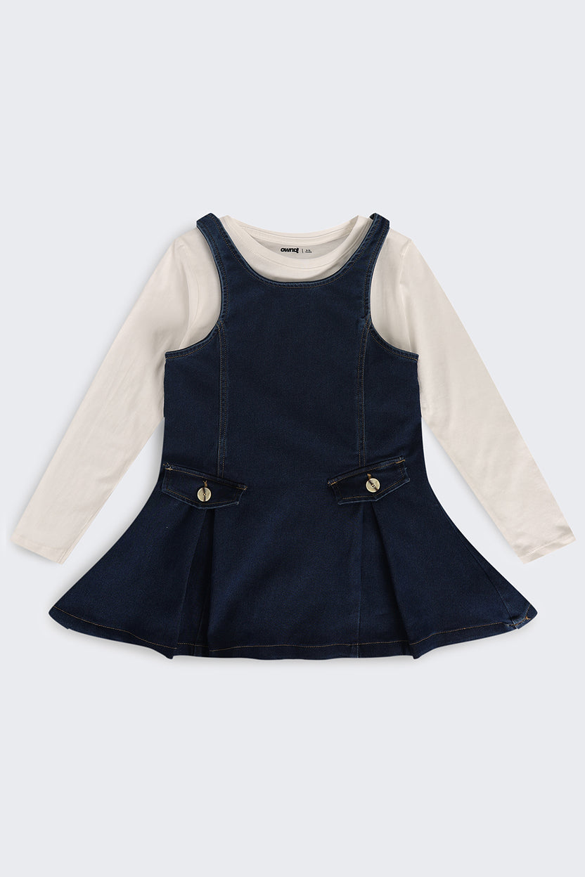 Relaxed Fit Navy Dunagree Dress For Tweens Girls - Image 2