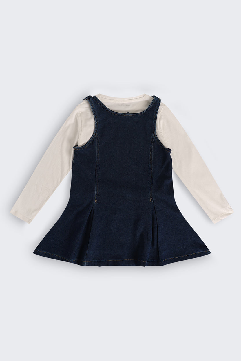 Relaxed Fit Navy Dunagree Dress For Tweens Girls - Image 3