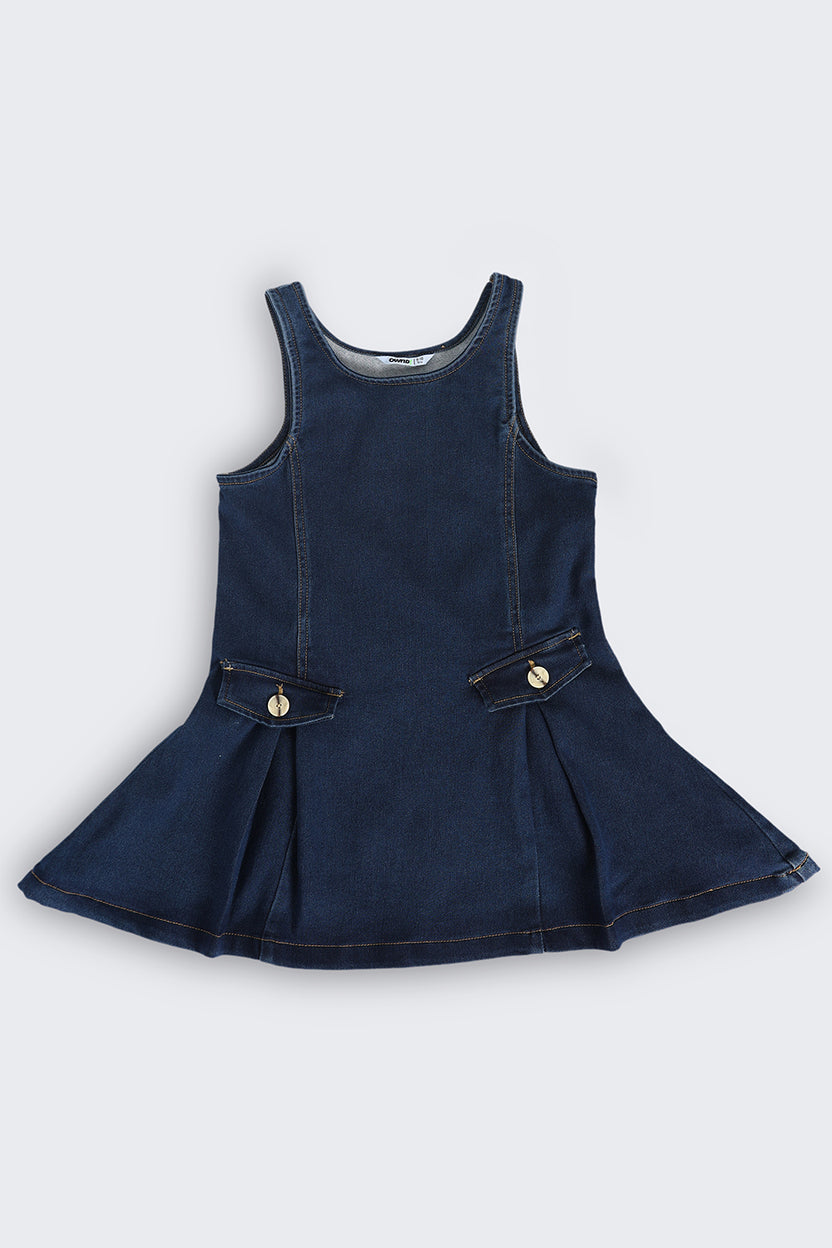 Relaxed Fit Navy Dunagree Dress For Tweens Girls - Image 5