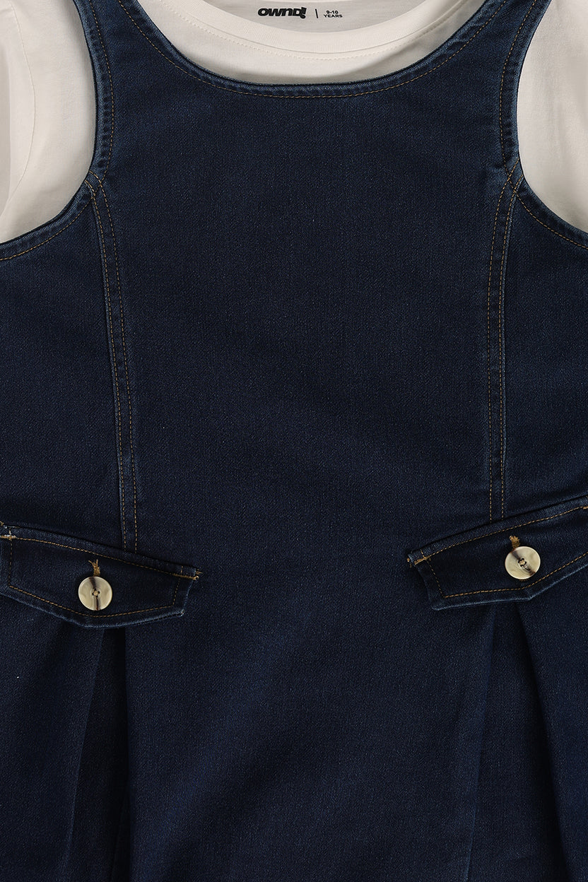 Relaxed Fit Navy Dunagree Dress For Tweens Girls - Image 6