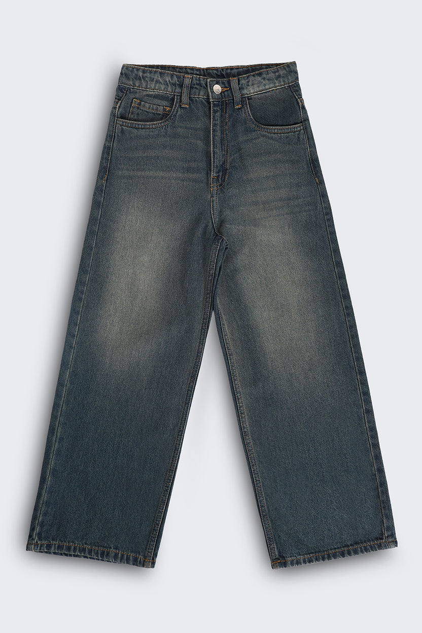Tweens Girls Wide Leg Blue Jeans - Image 1