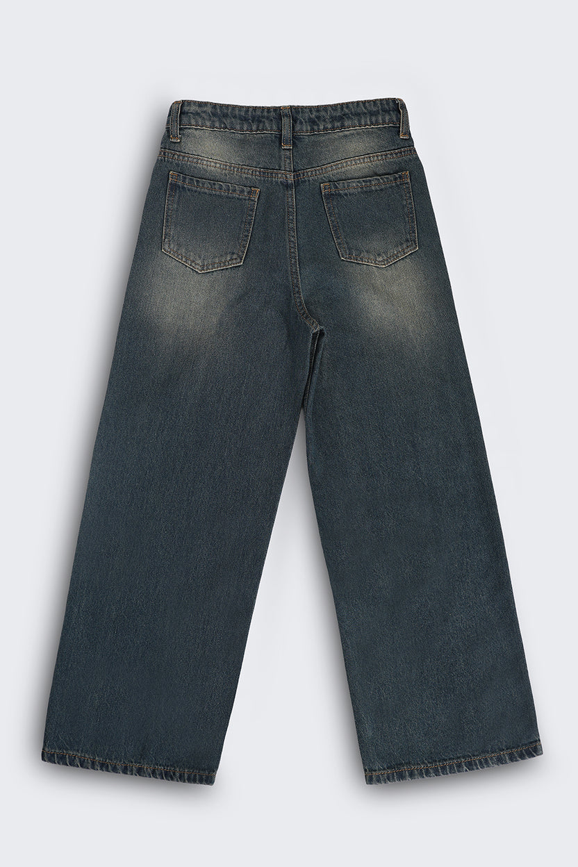 Tweens Girls Wide Leg Blue Jeans - Image 2