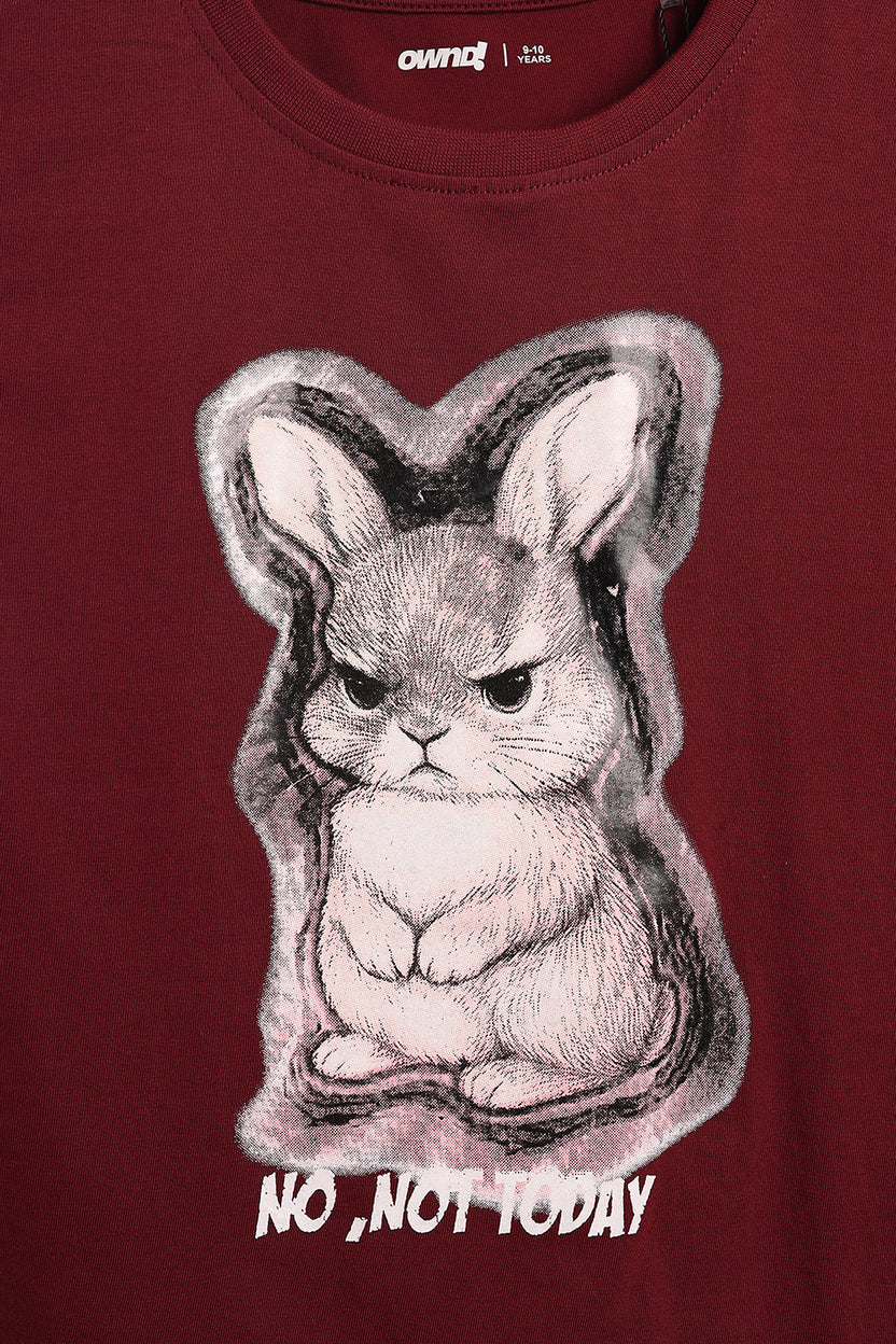 Tweens Girls Maroon Graphic Regular Fit T-Shirt - Image 4