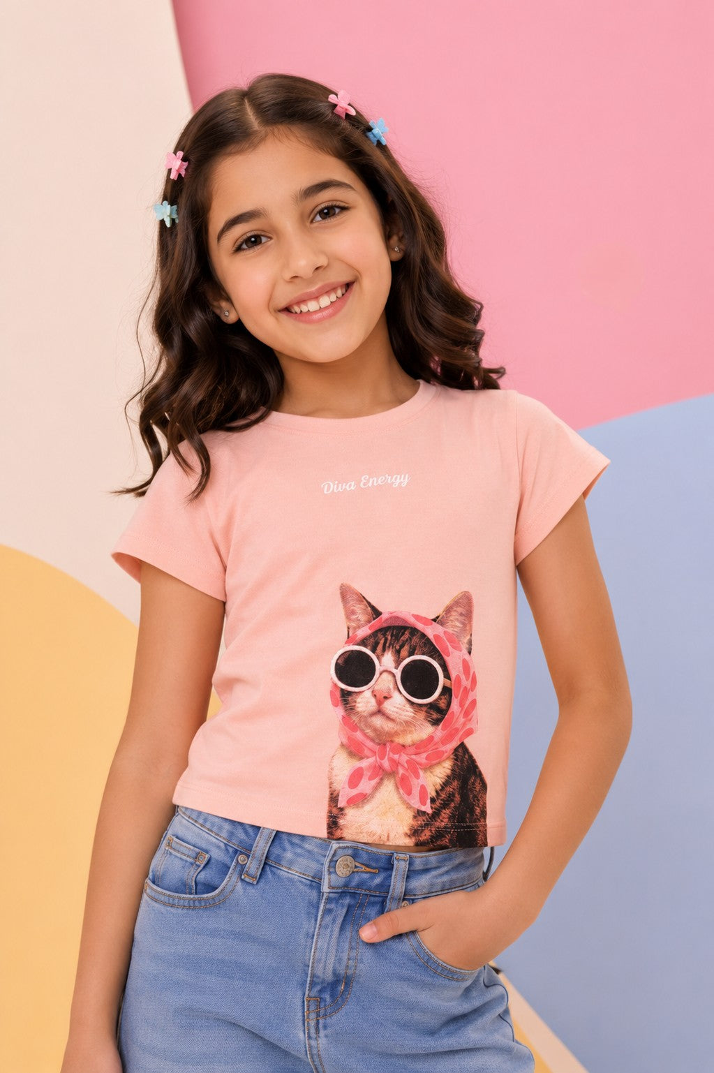 Tweens Girls Peach Graphic Regular Fit T-Shirt - Image 1