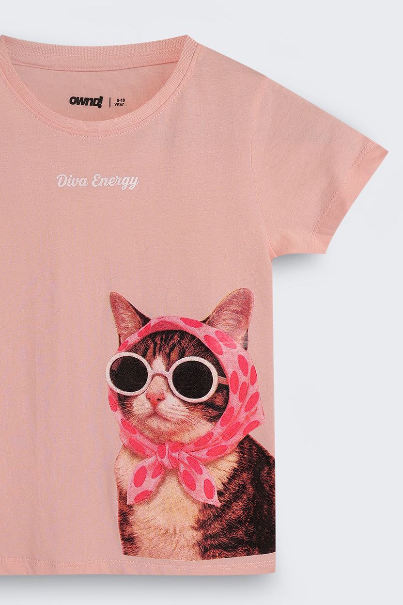 Tweens Girls Peach Graphic Regular Fit T-Shirt - Image 4