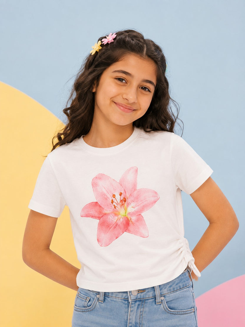 Tweens Girls Regular Print White T-Shirt - Image 1