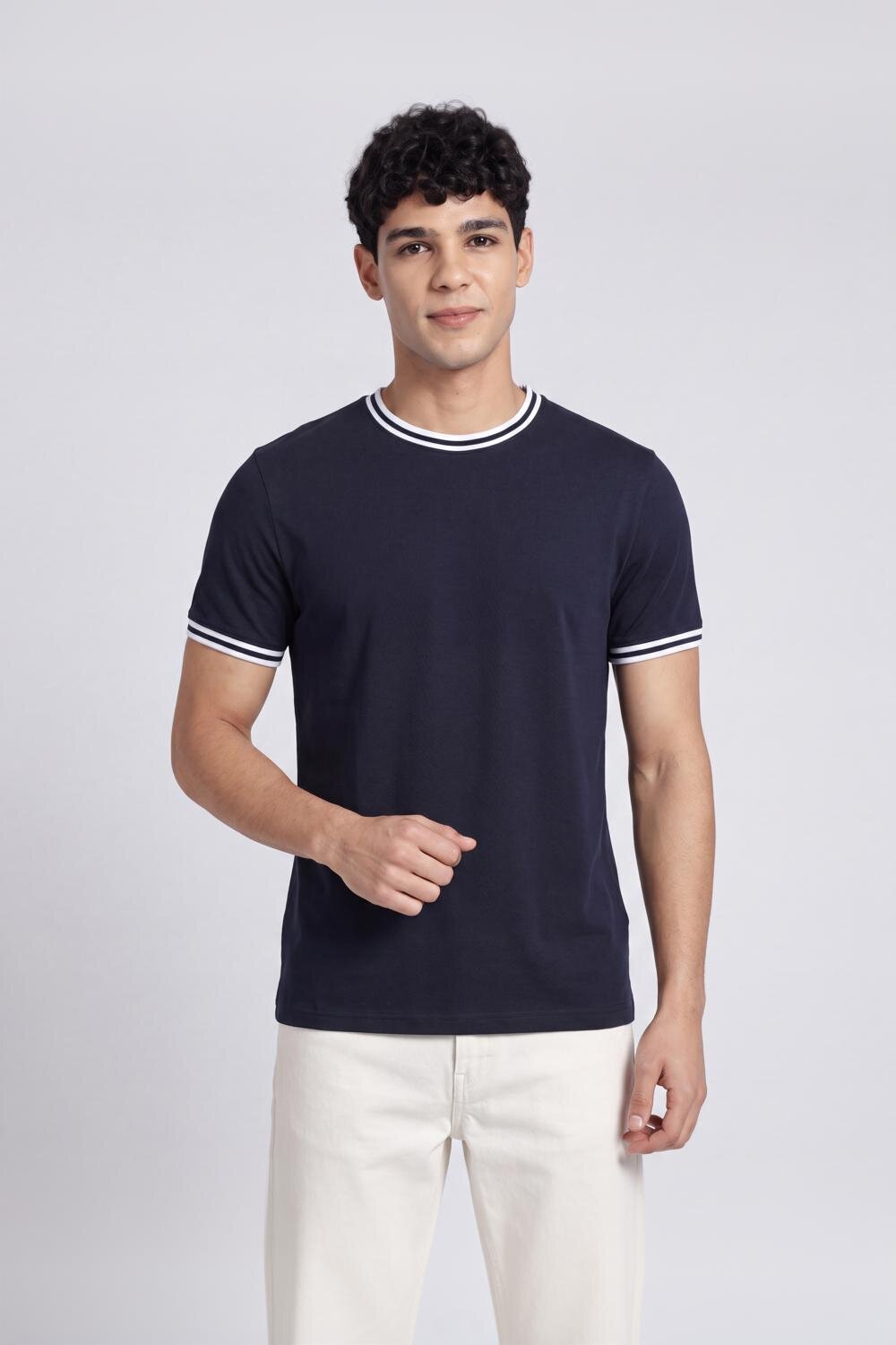 Mens Regular Navy Cotton T-Shirt - Image 2