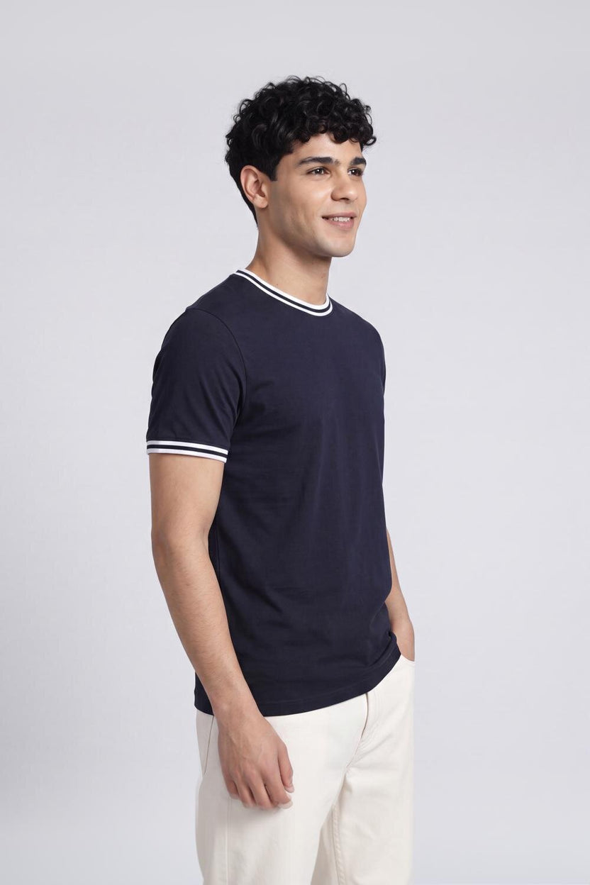 Mens Regular Navy Cotton T-Shirt - Image 4