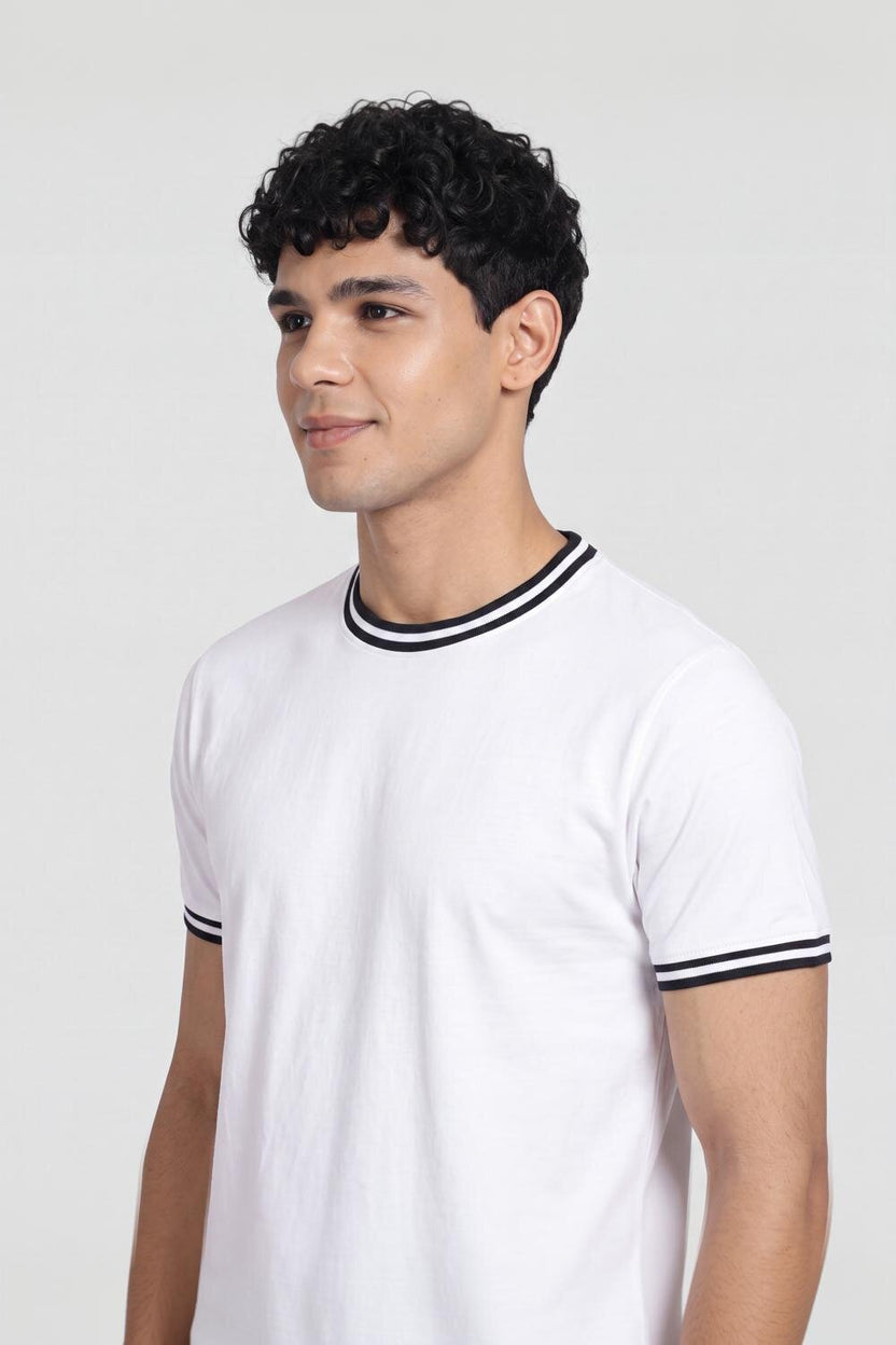 Mens Regular White Cotton T-Shirt - Image 3