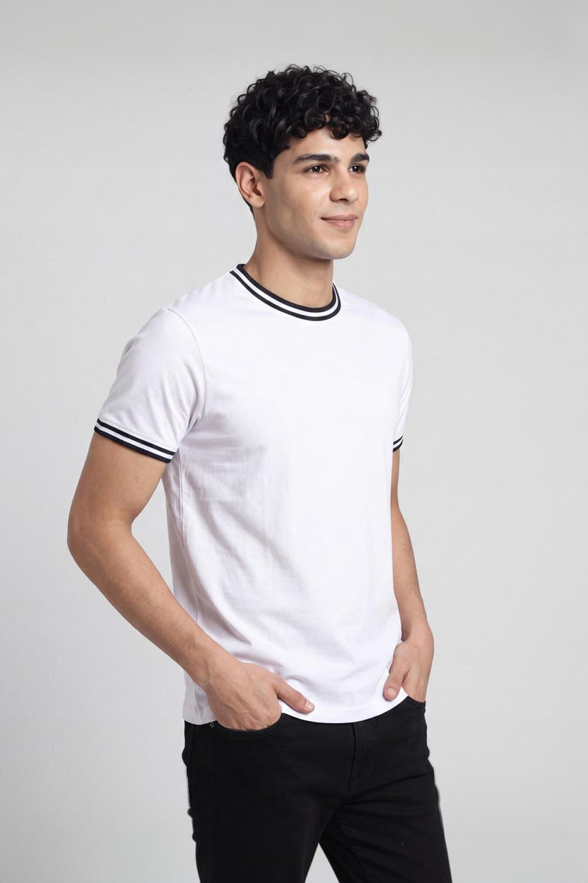Mens Regular White Cotton T-Shirt - Image 4
