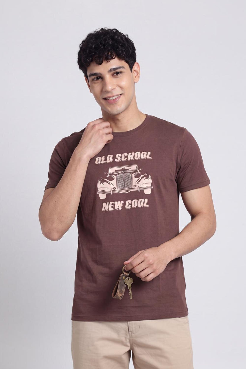 Mens Regular Brown Graphic T-Shirt - Image 1