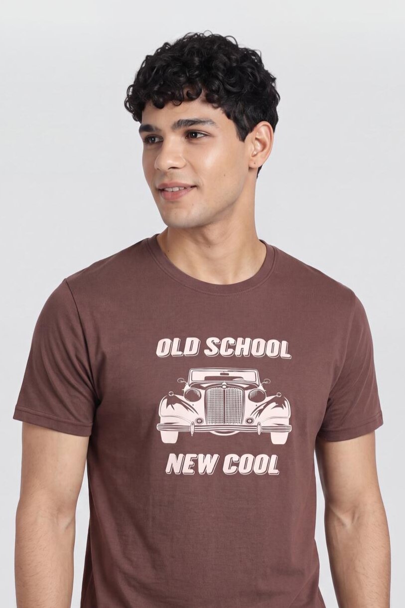 Mens Regular Brown Graphic T-Shirt - Image 3