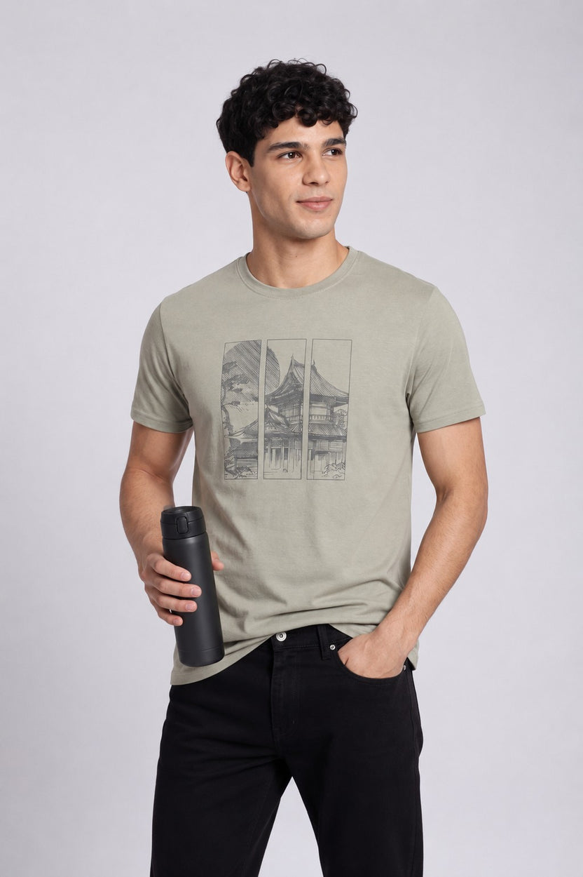 Mens Regular Green Graphic T-Shirt - Image 1