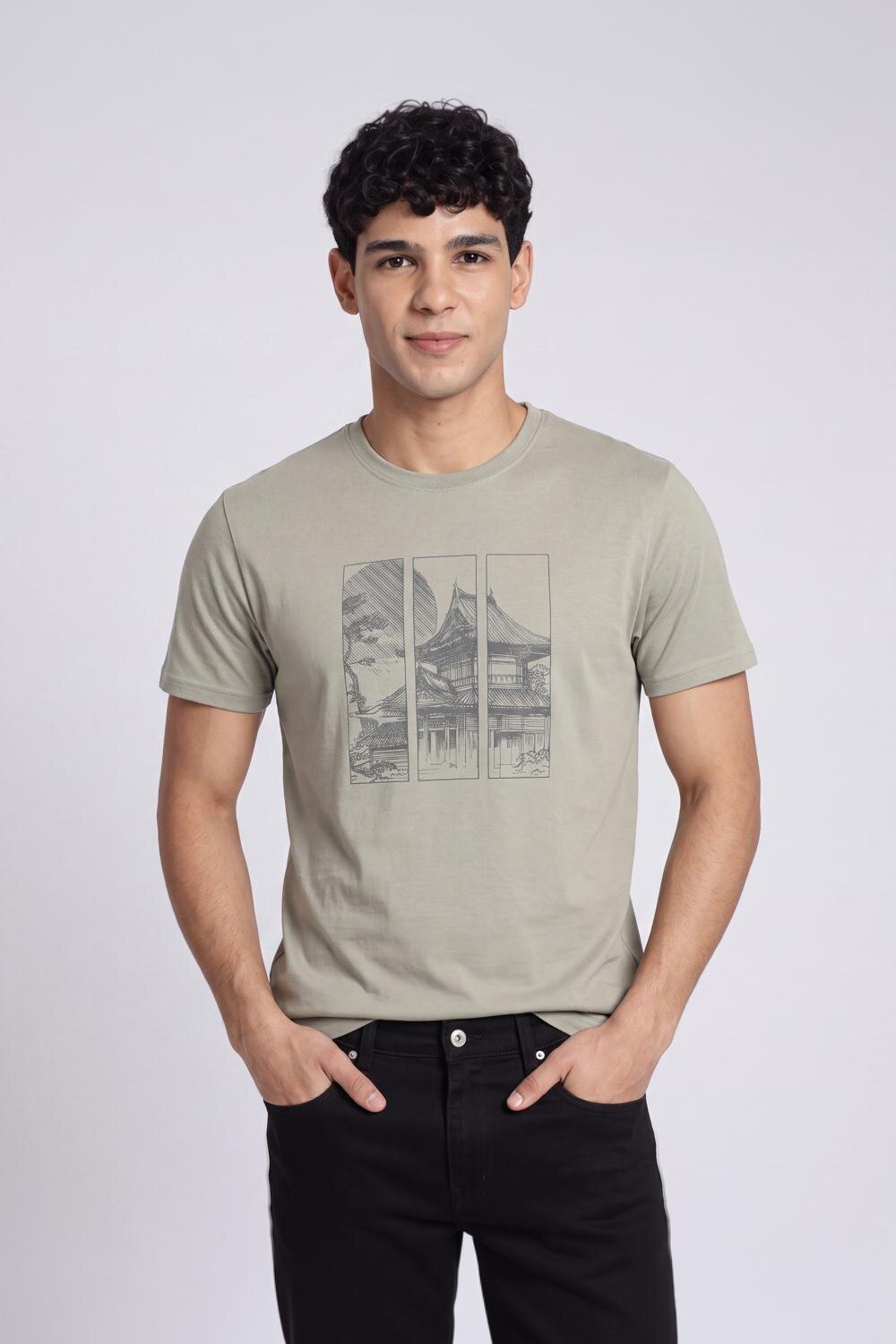 Mens Regular Green Graphic T-Shirt - Image 2