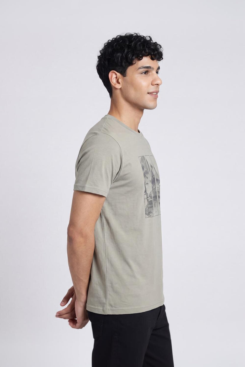 Mens Regular Green Graphic T-Shirt - Image 4