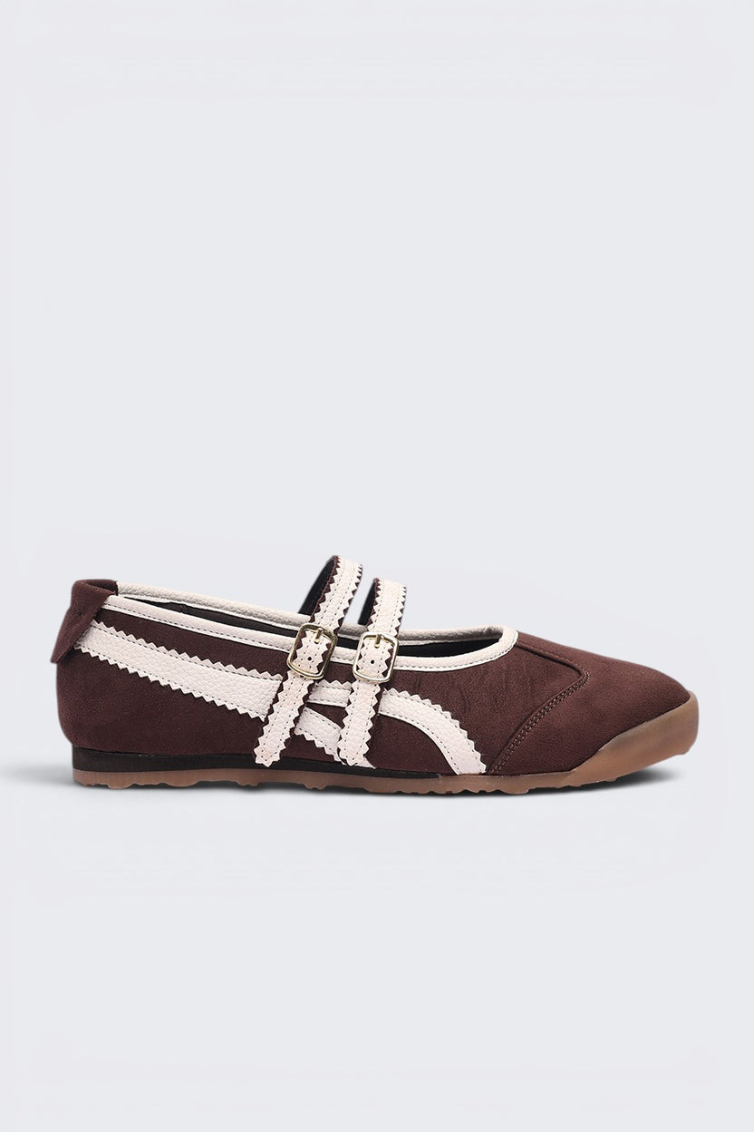 Women Brown Self Design Mary Jane - Image 2