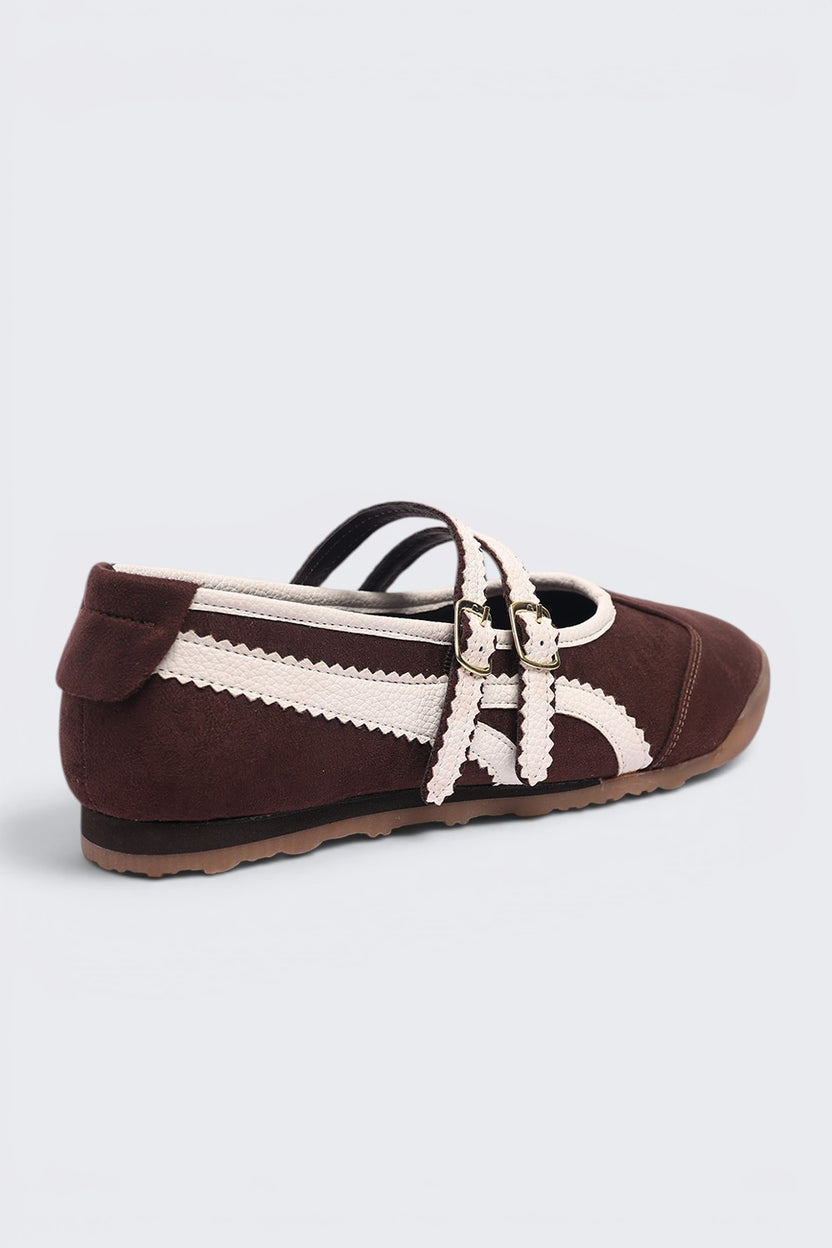 Women Brown Self Design Mary Jane - Image 3