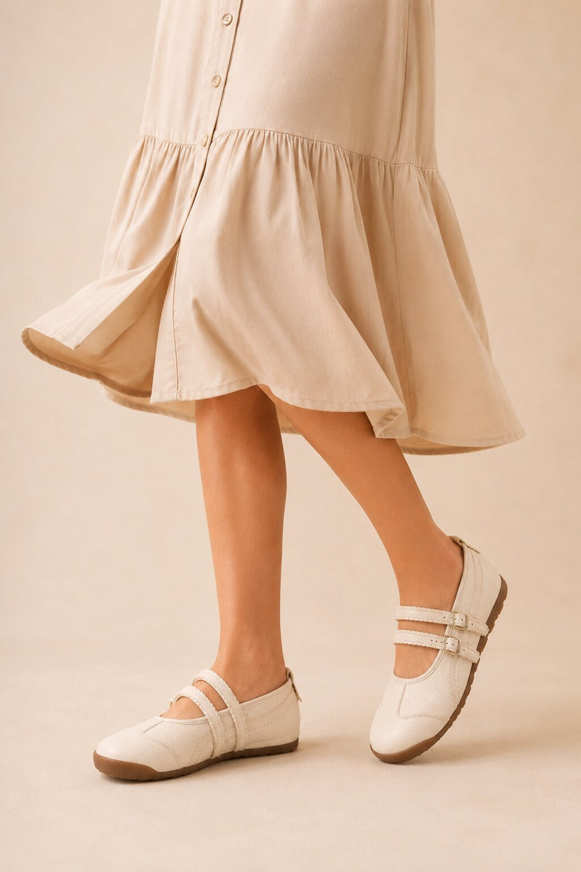 Women Off White Self Design Mary Jane - Image 1