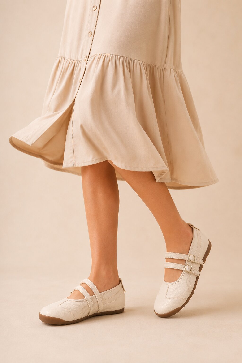 Women Off White Self Design Mary Jane - Image 1