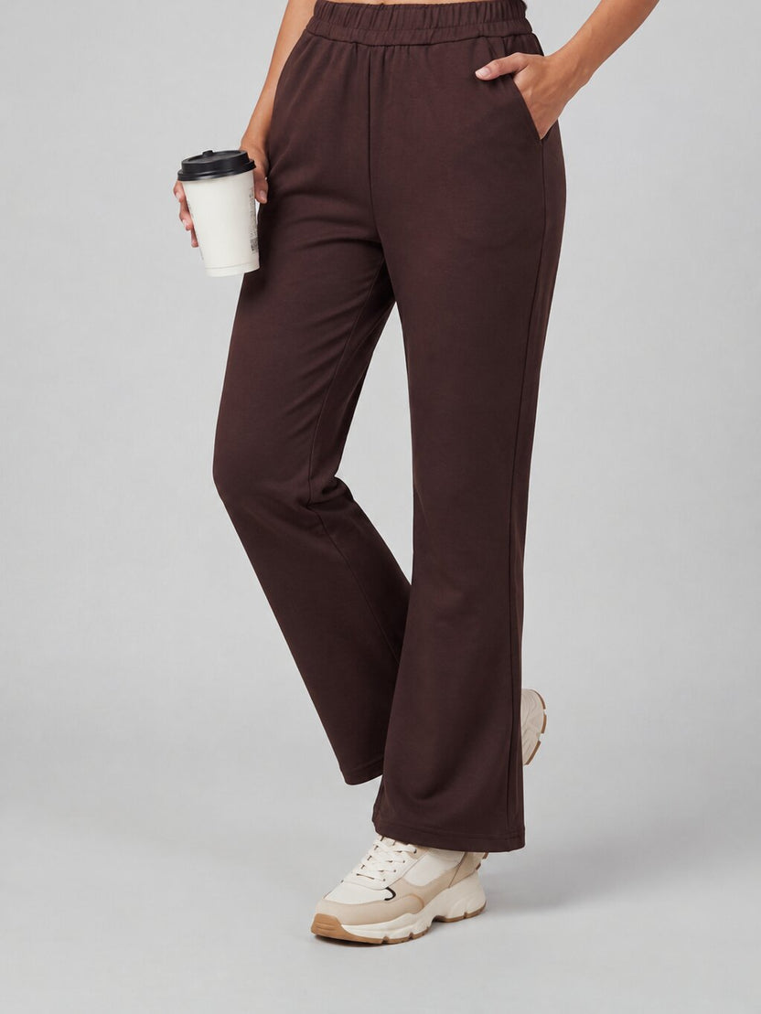 Women Brown Flared Fit Sweatpant With 2 Pocket - Image 1